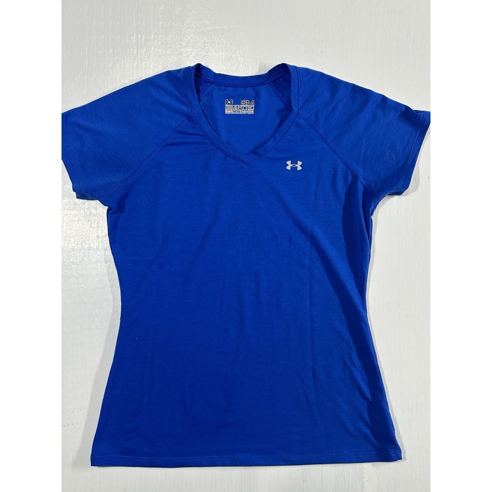 Under Armour Women's UA Tech V-Neck T-Shirt Blue Heatgear Size Small